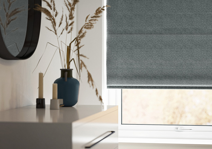 Classic Herringbone (Blackout), Grey - Motorised Roman Blind - Image 5